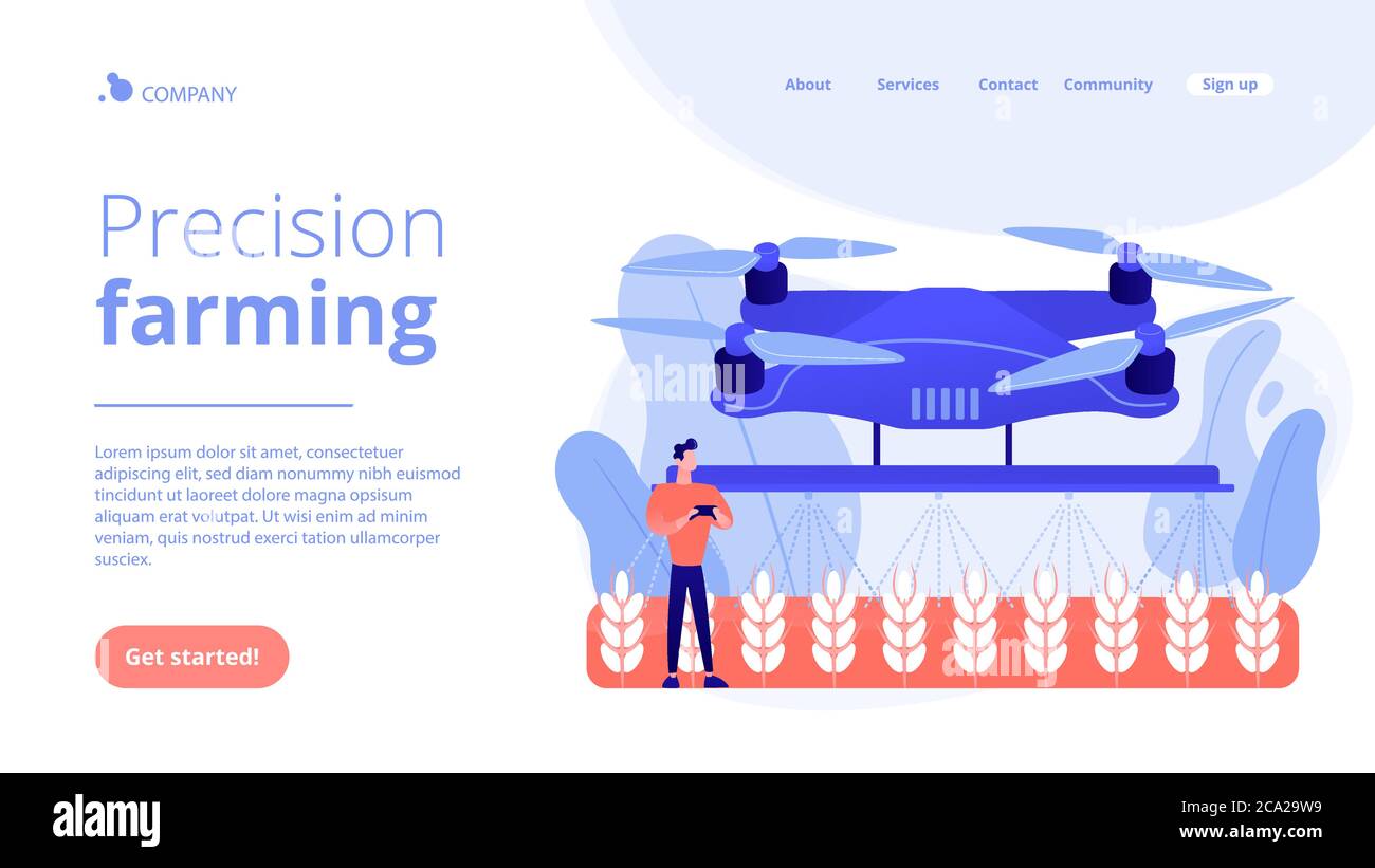 Agriculture drone use concept landing page. Stock Vector