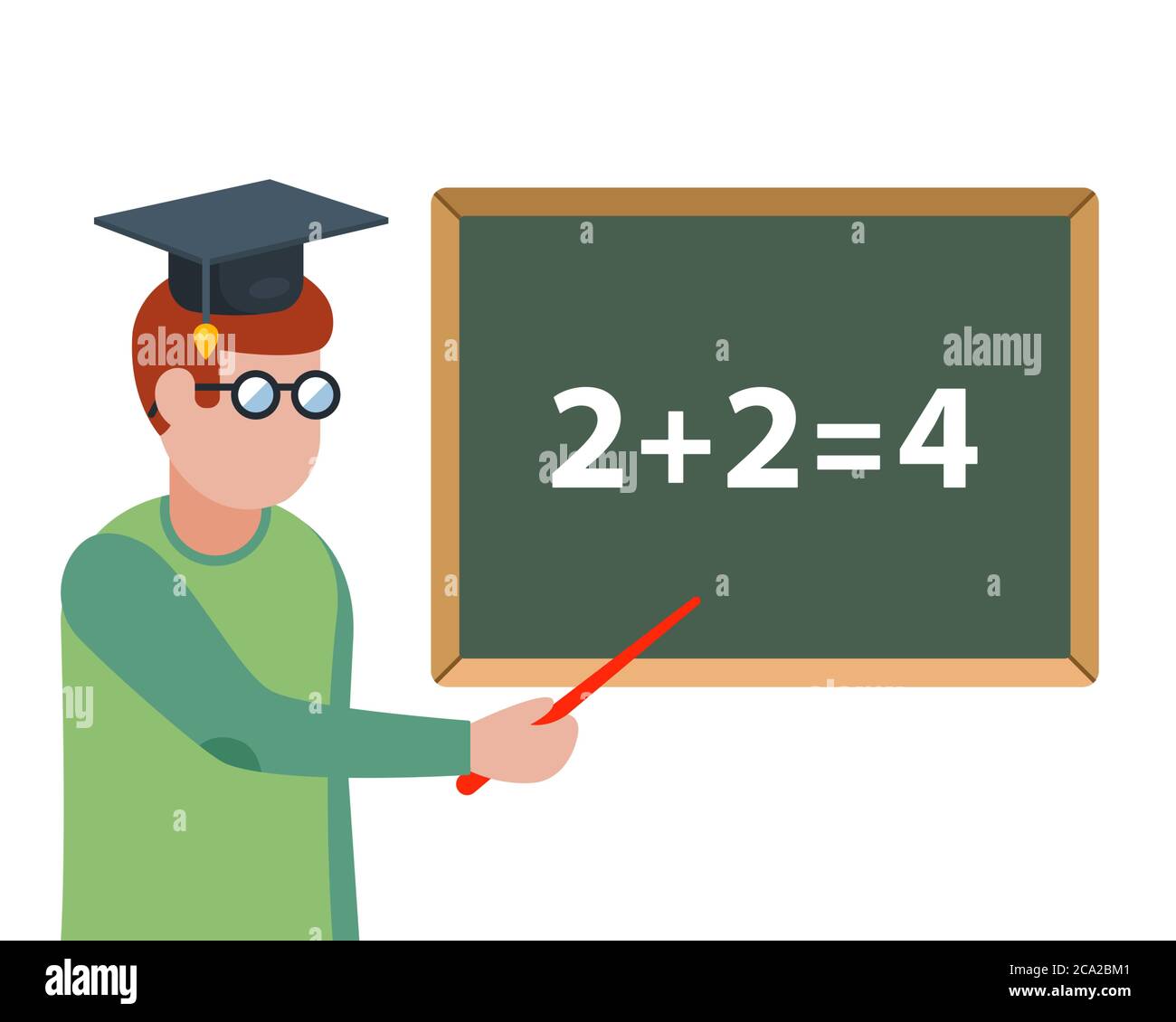 math teacher explains the task on the blackboard. Flat character vector