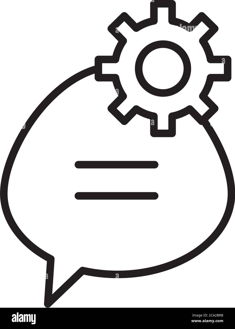 speech bubble and gear wheel icon over white background, line style ...