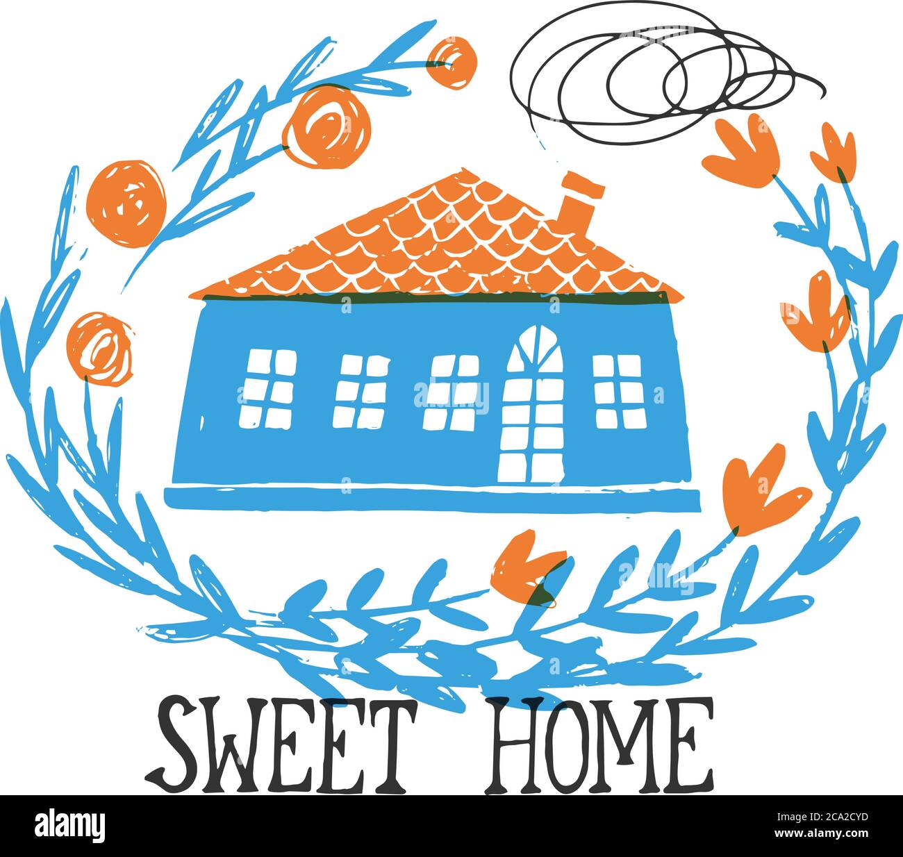 Sweet home vector card in stencil print technic logo style Stock Vector