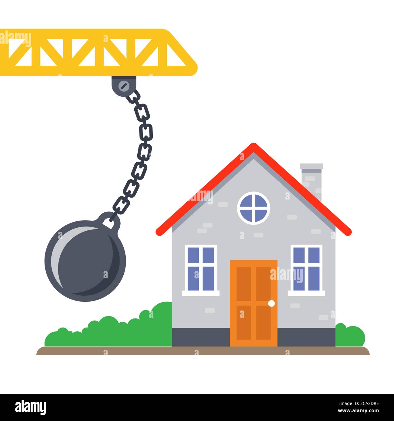 old house demolished by round toran. flat vector illustration. Stock Vector