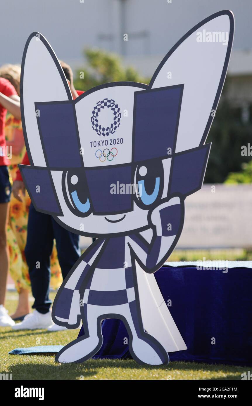 Izvorani, Romania - July 24, 2020: Tokyo 2020 Olympics mascot Miraitowa during an event. Stock Photo