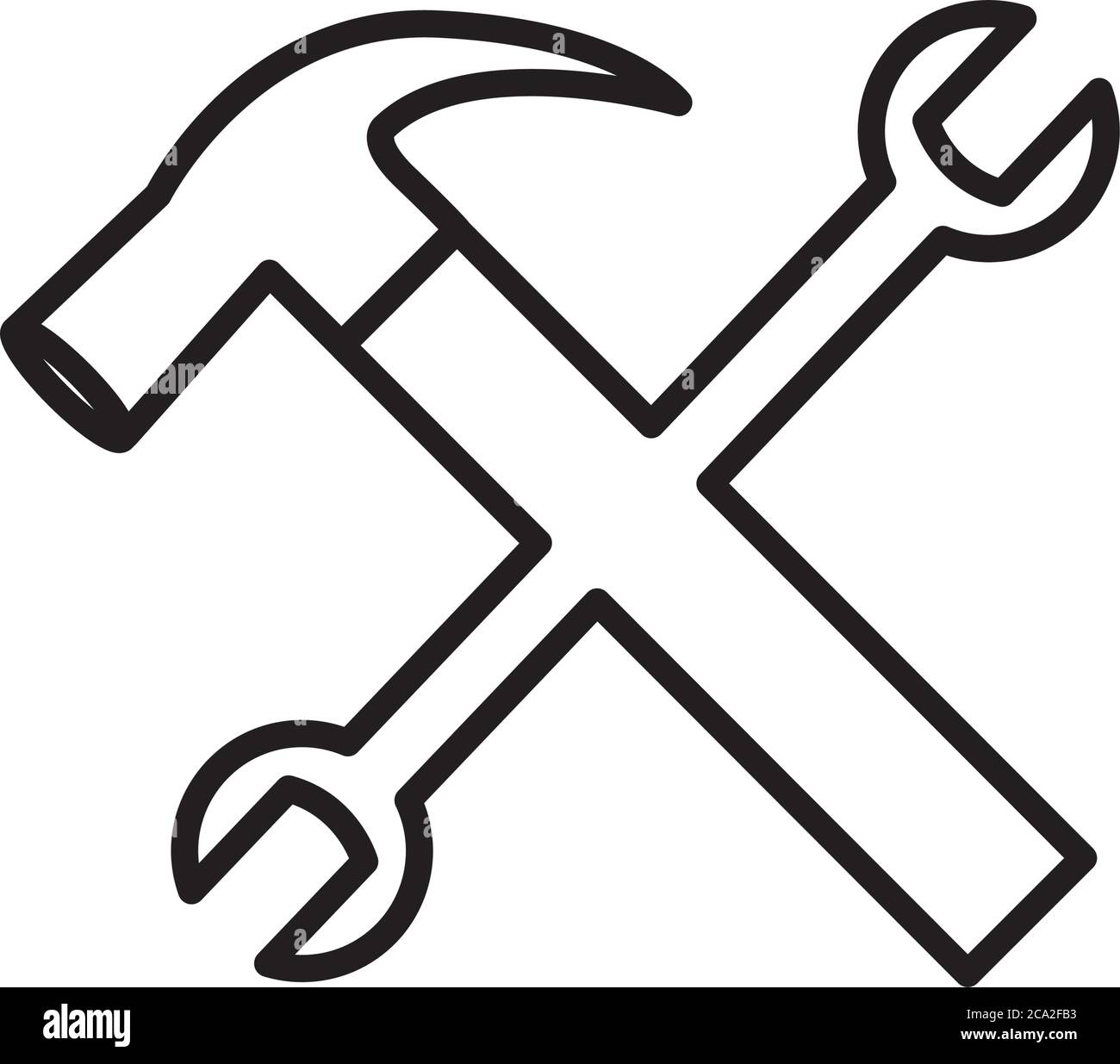 Hammer And Wrench Crossed Over White Background Line Style Vector Illustration Stock Vector