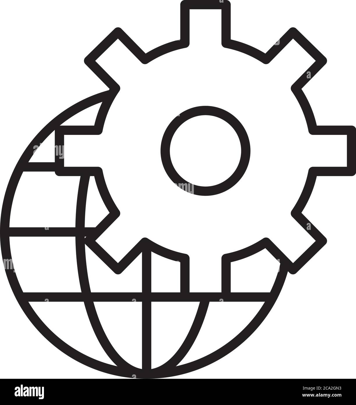 Technical service concept, global sphere with gear wheel icon over ...