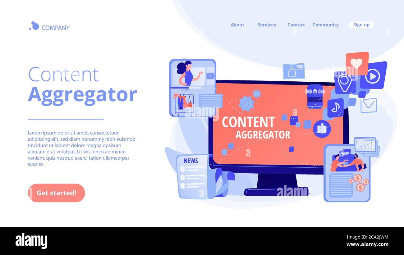 Content aggregator concept landing page Stock Vector