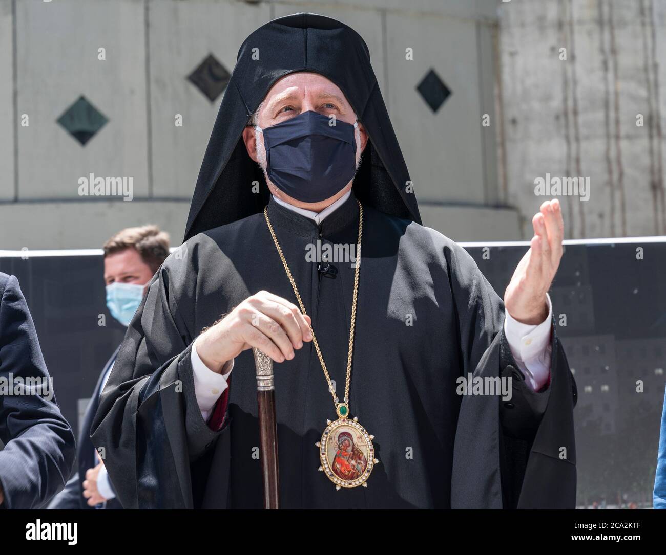 New York United States 03rd Aug 2020 Archbishop Elpidophros Of America Blessed Resumption Of Construction Of St Nicholas Church At World Trade Center The Saint Nicholas Greek Orthodox Church And National Shrine