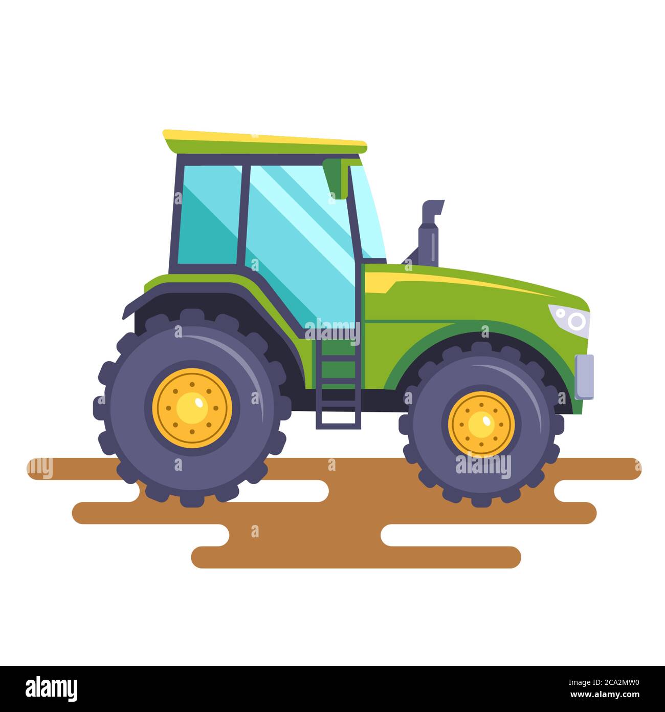 green tractor on the field on a white background. flat vector