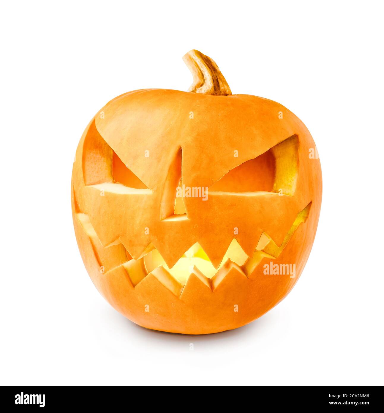 Glowing Halloween Pumpkin isolated. Jack O’ Lantern. Stock Photo