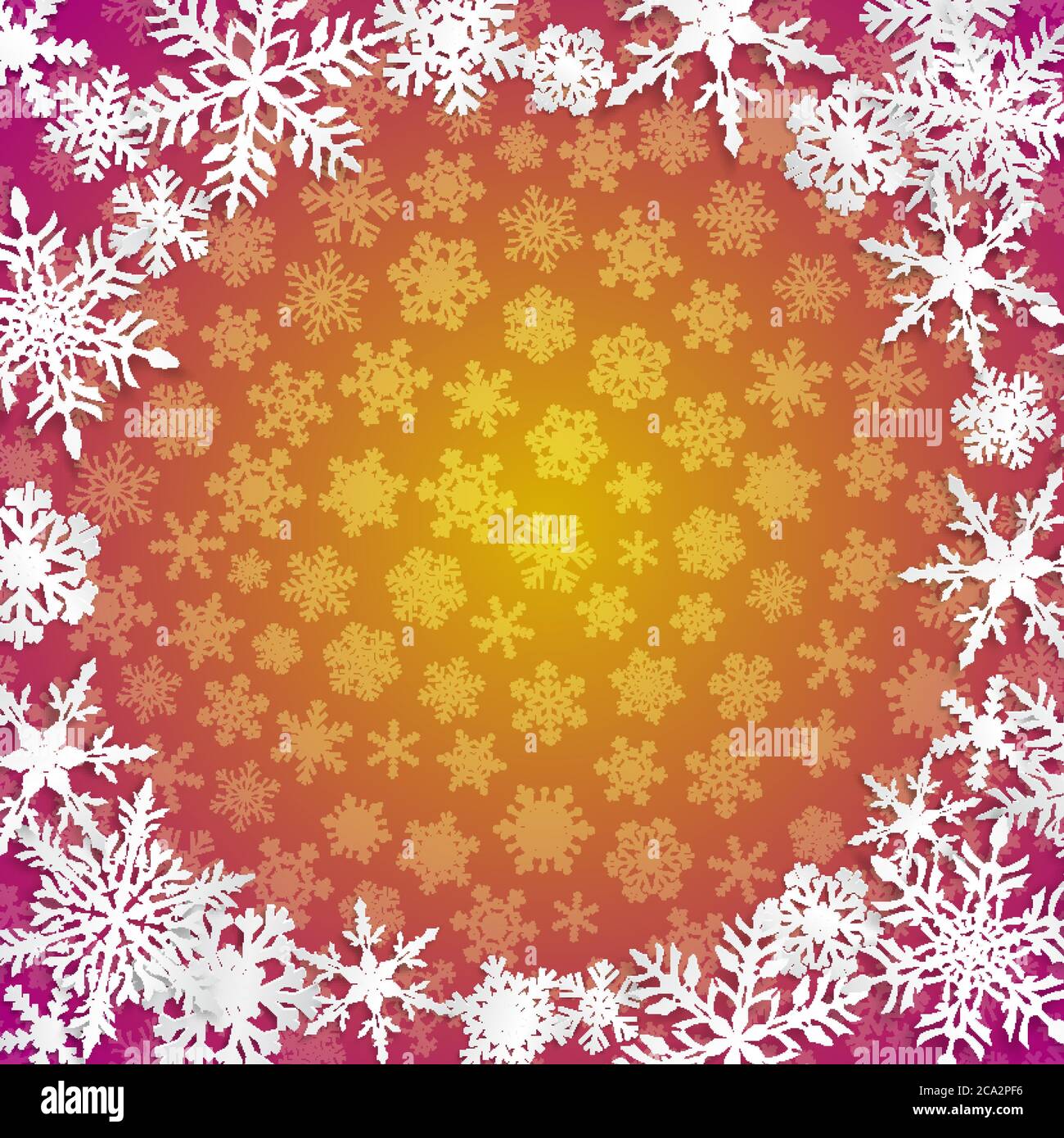 Christmas illustration with circle frame of big white snowflakes with ...