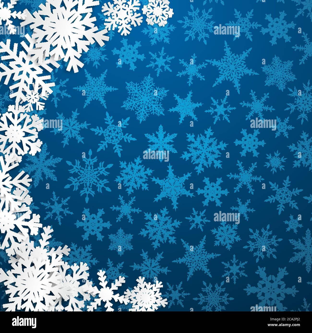 Christmas illustration with semicircle of big white snowflakes with ...