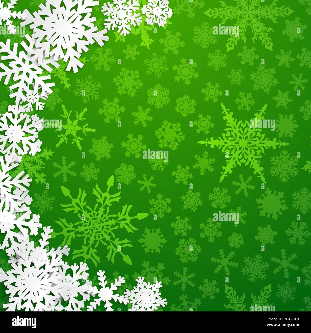 Christmas illustration with semicircle of big white snowflakes with ...