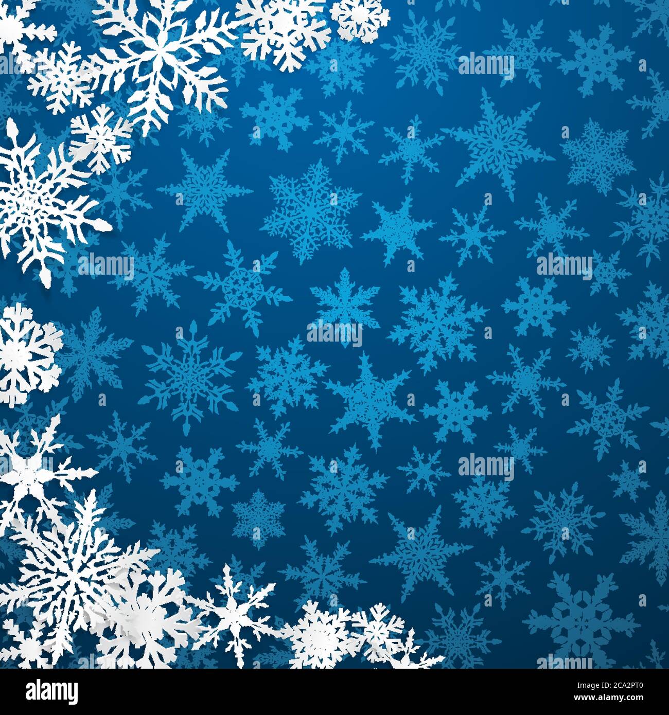 Christmas illustration with semicircle of big white snowflakes with ...