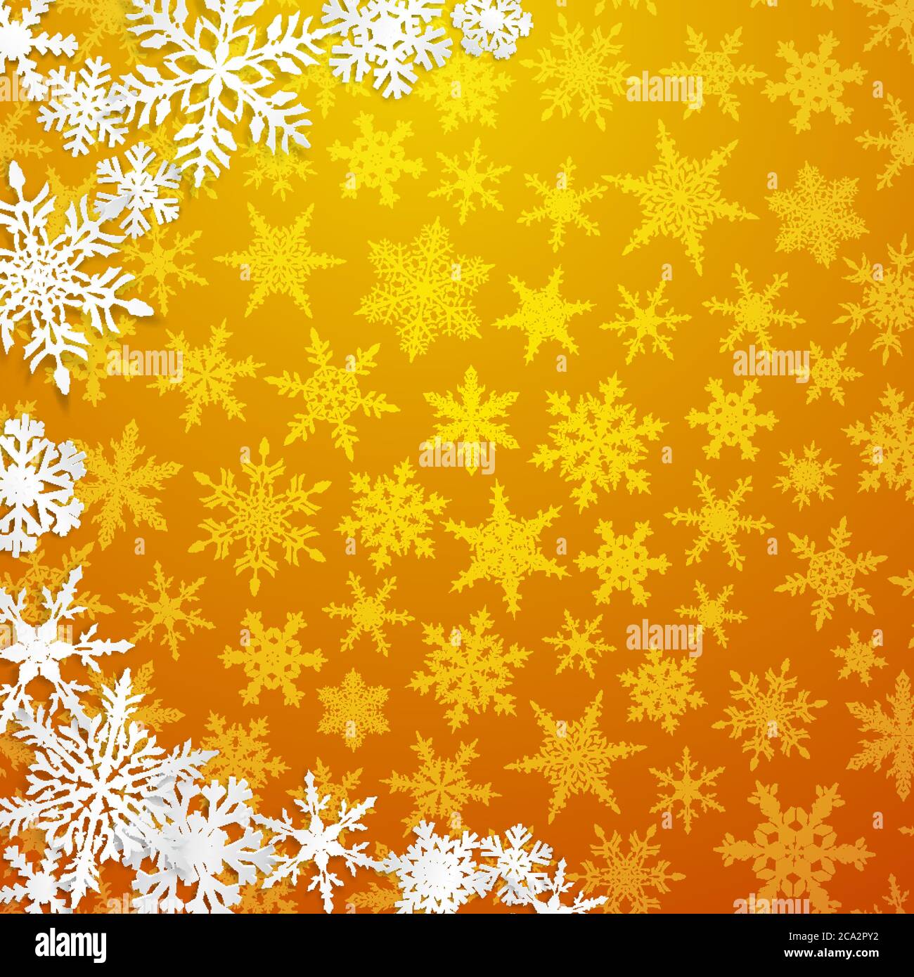 Christmas illustration with semicircle of big white snowflakes with ...