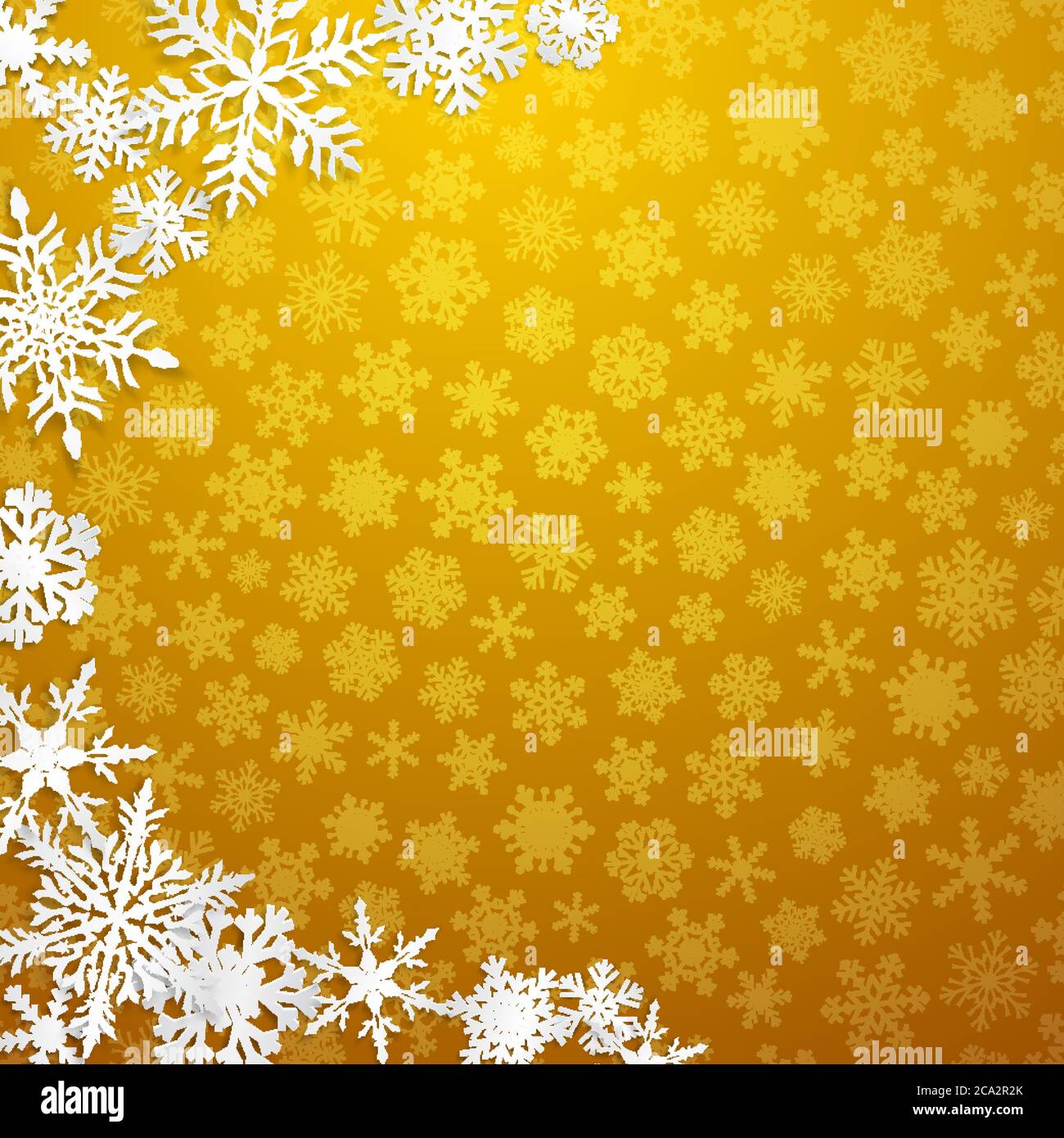 Christmas illustration with semicircle of big white snowflakes with ...