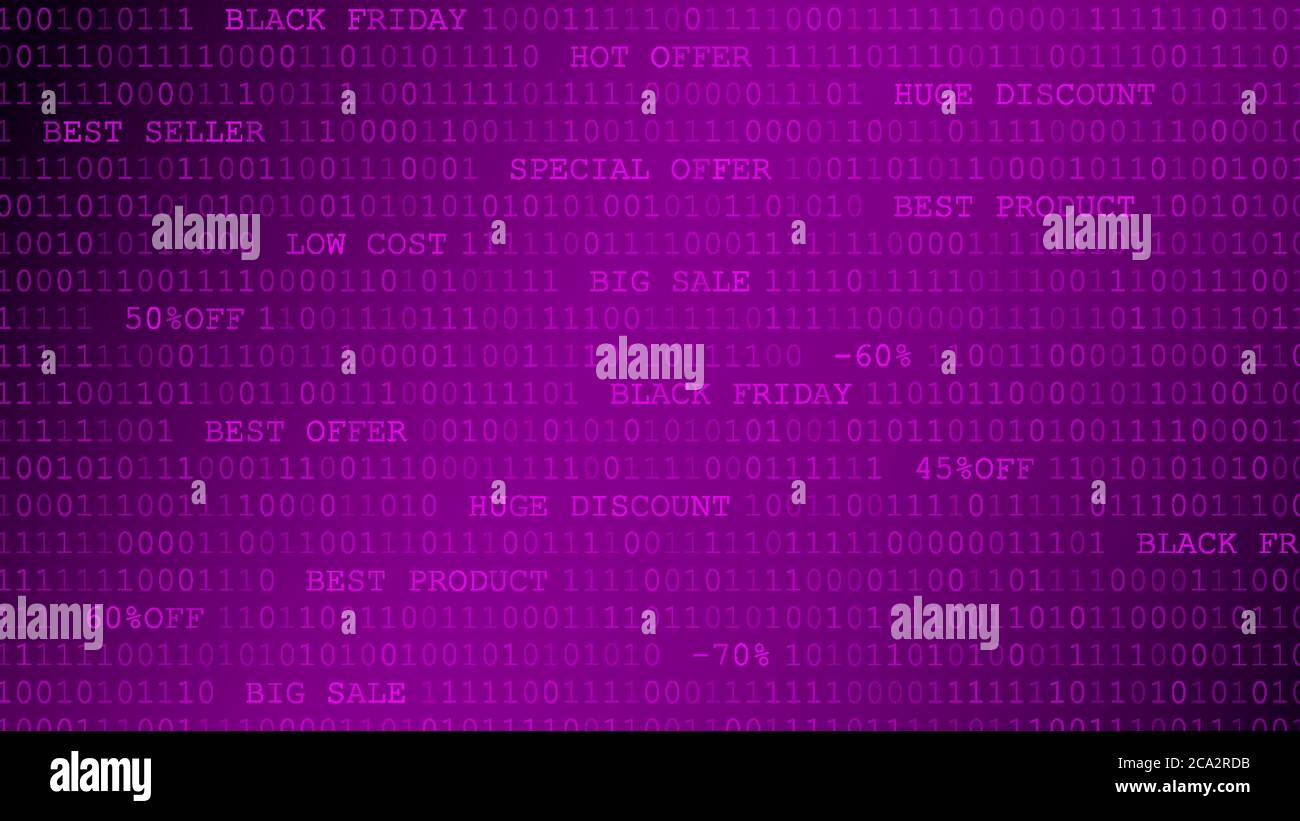 Black Friday Background Of Zeros Ones And Inscriptions In Purple 