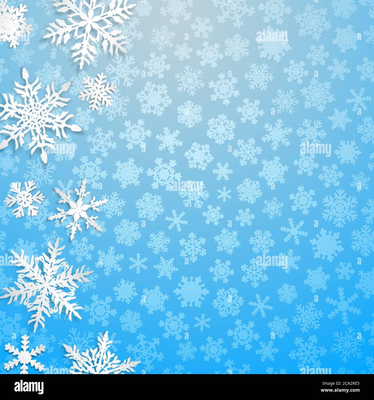 Christmas illustration with big white snowflakes with shadows on light ...