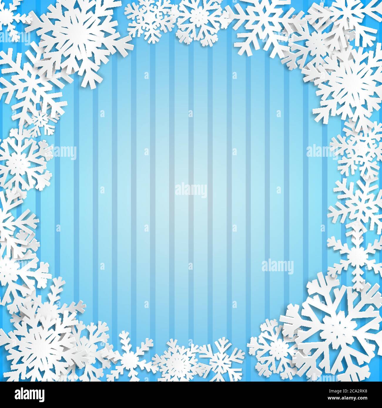 Christmas illustration with circle frame of big white snowflakes with ...