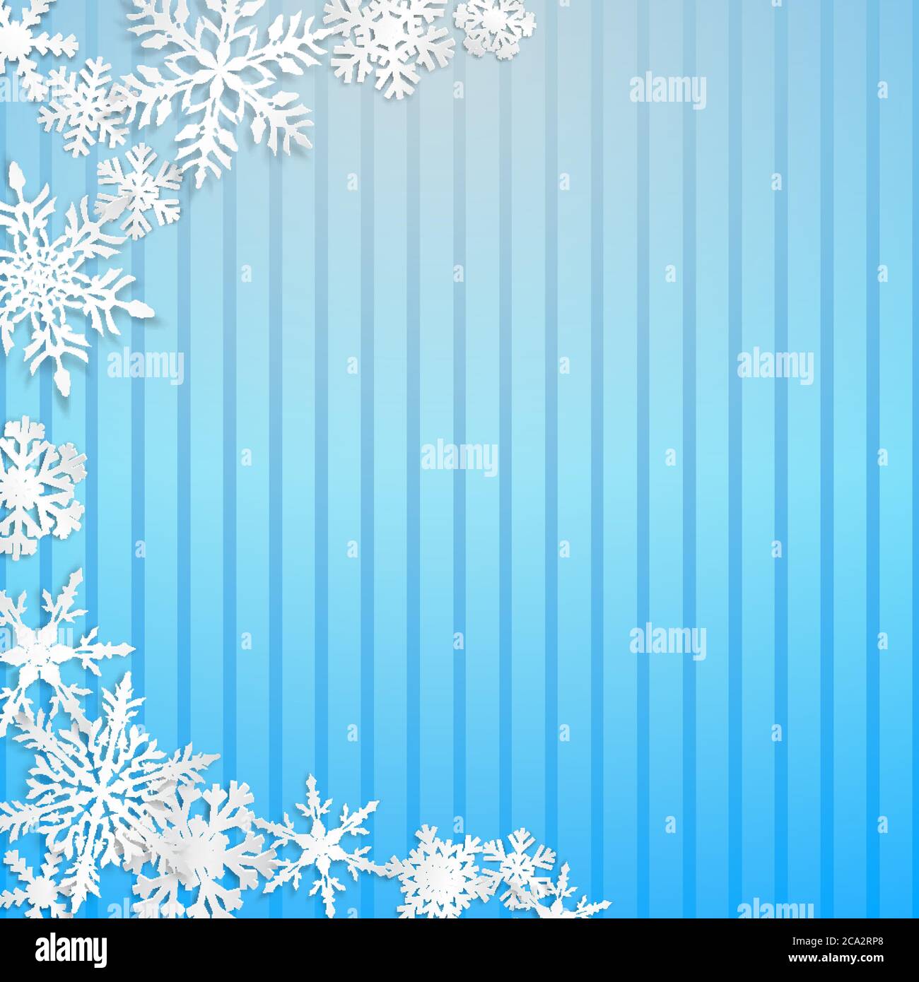 Christmas illustration with semicircle of big white snowflakes with ...