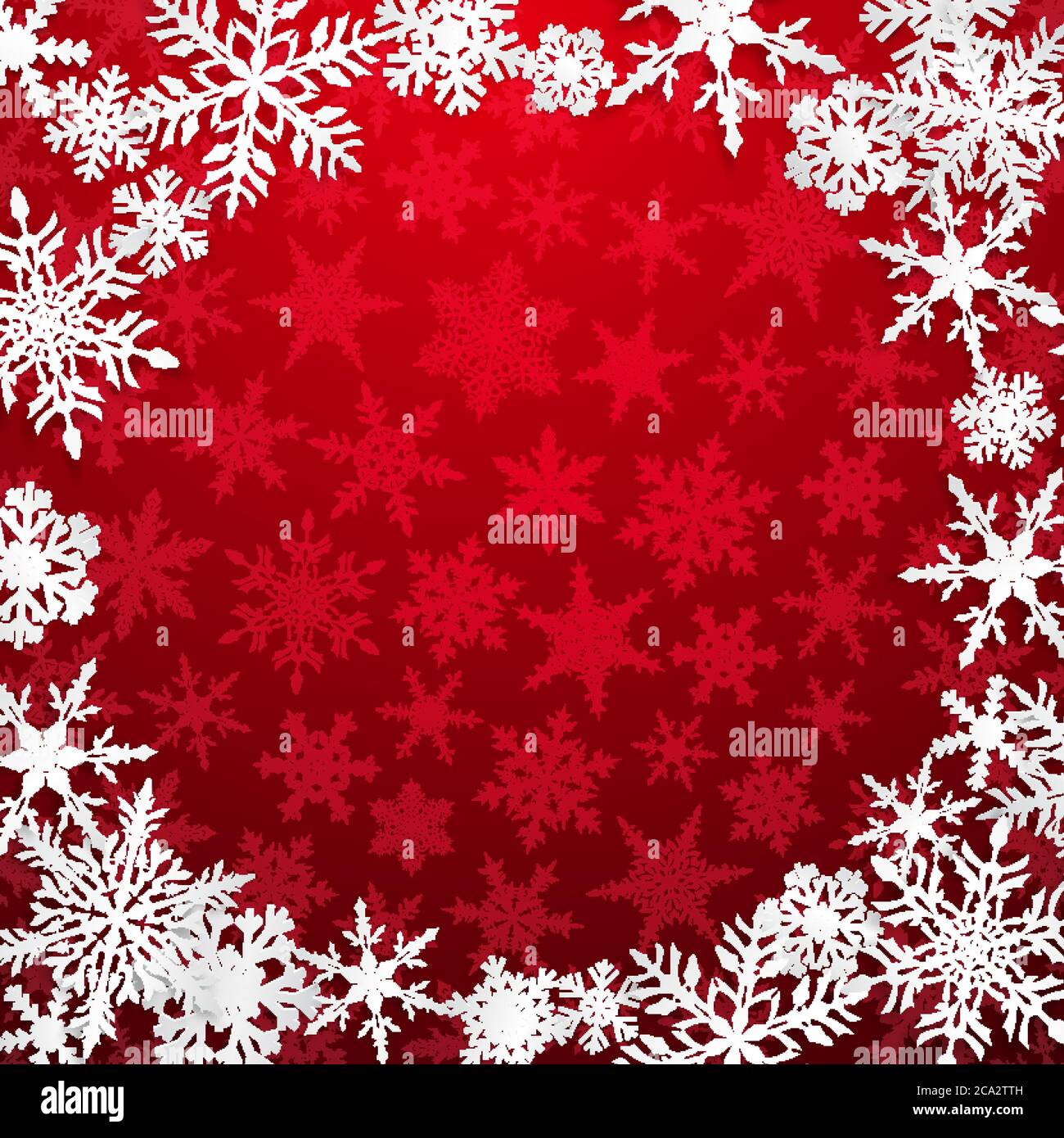 Christmas illustration with circle frame of big white snowflakes with ...