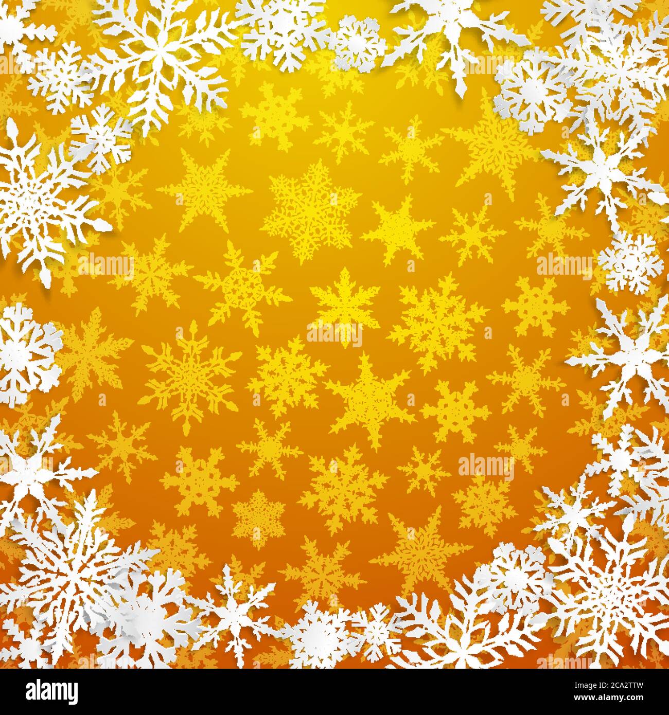 Christmas illustration with circle frame of big white snowflakes with ...