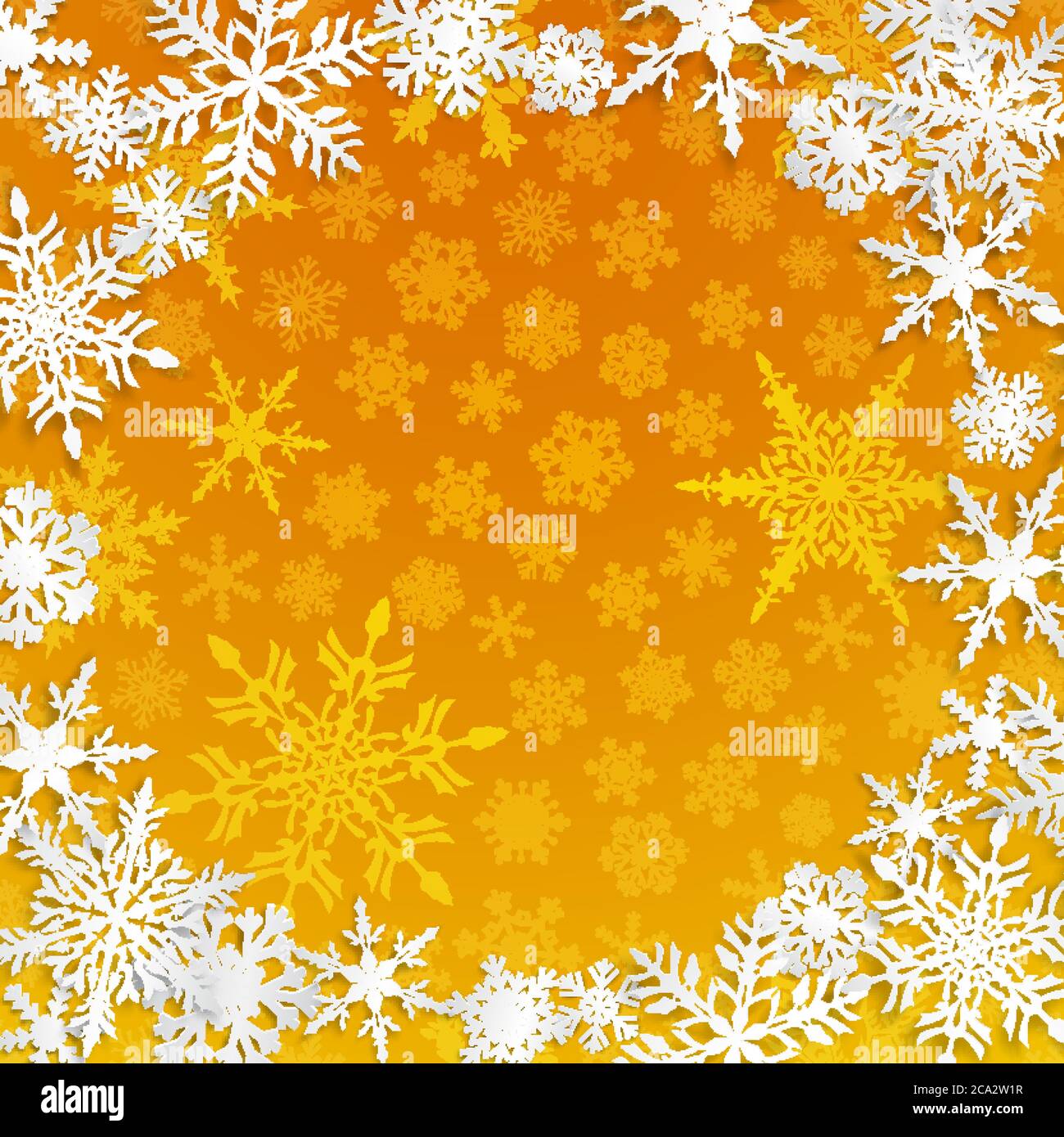 Christmas illustration with circle frame of big white snowflakes with ...