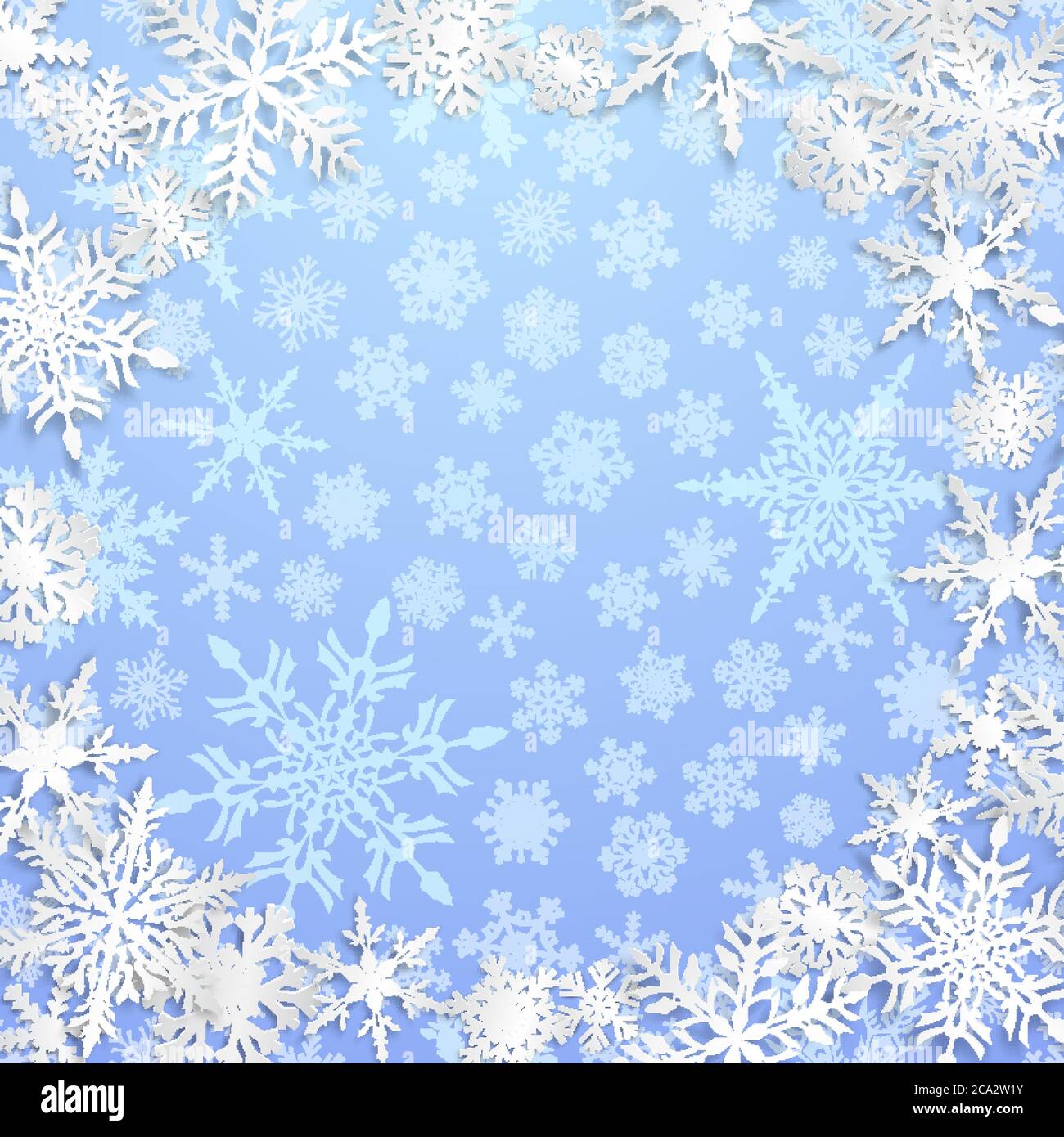Christmas illustration with circle frame of big white snowflakes with ...