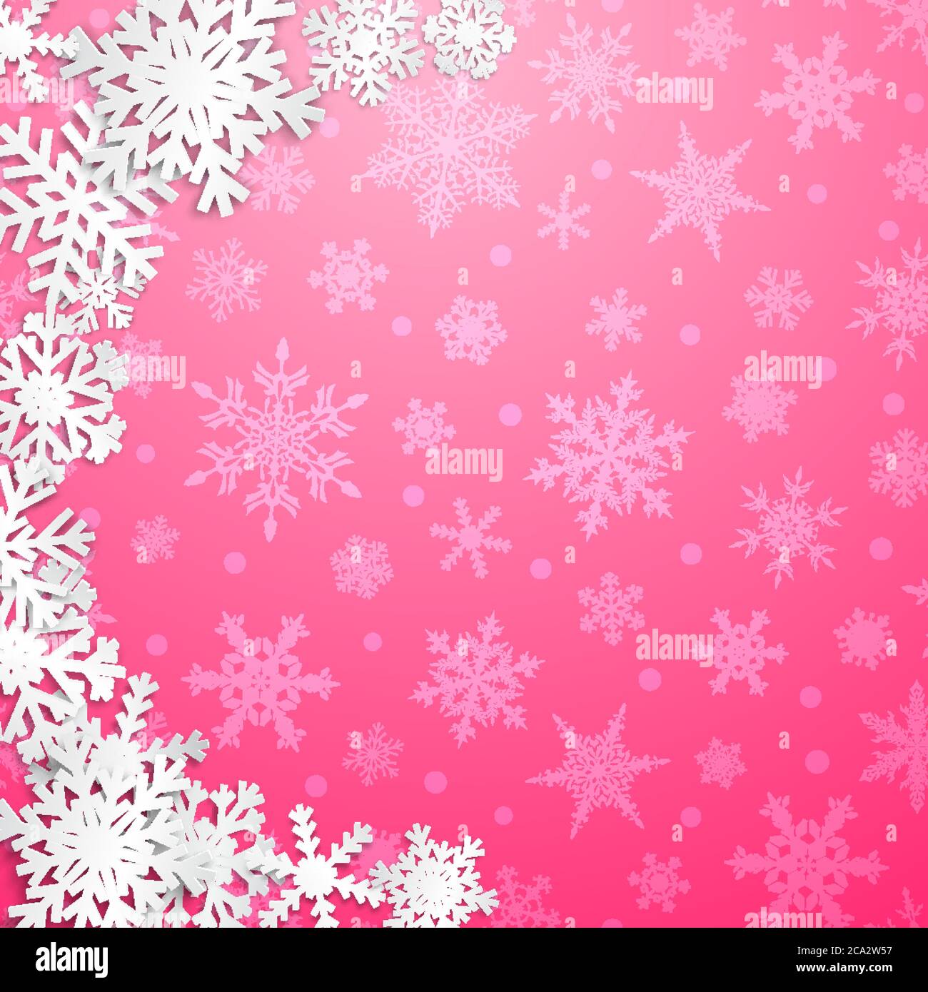 Christmas illustration with semicircle of big white snowflakes with ...
