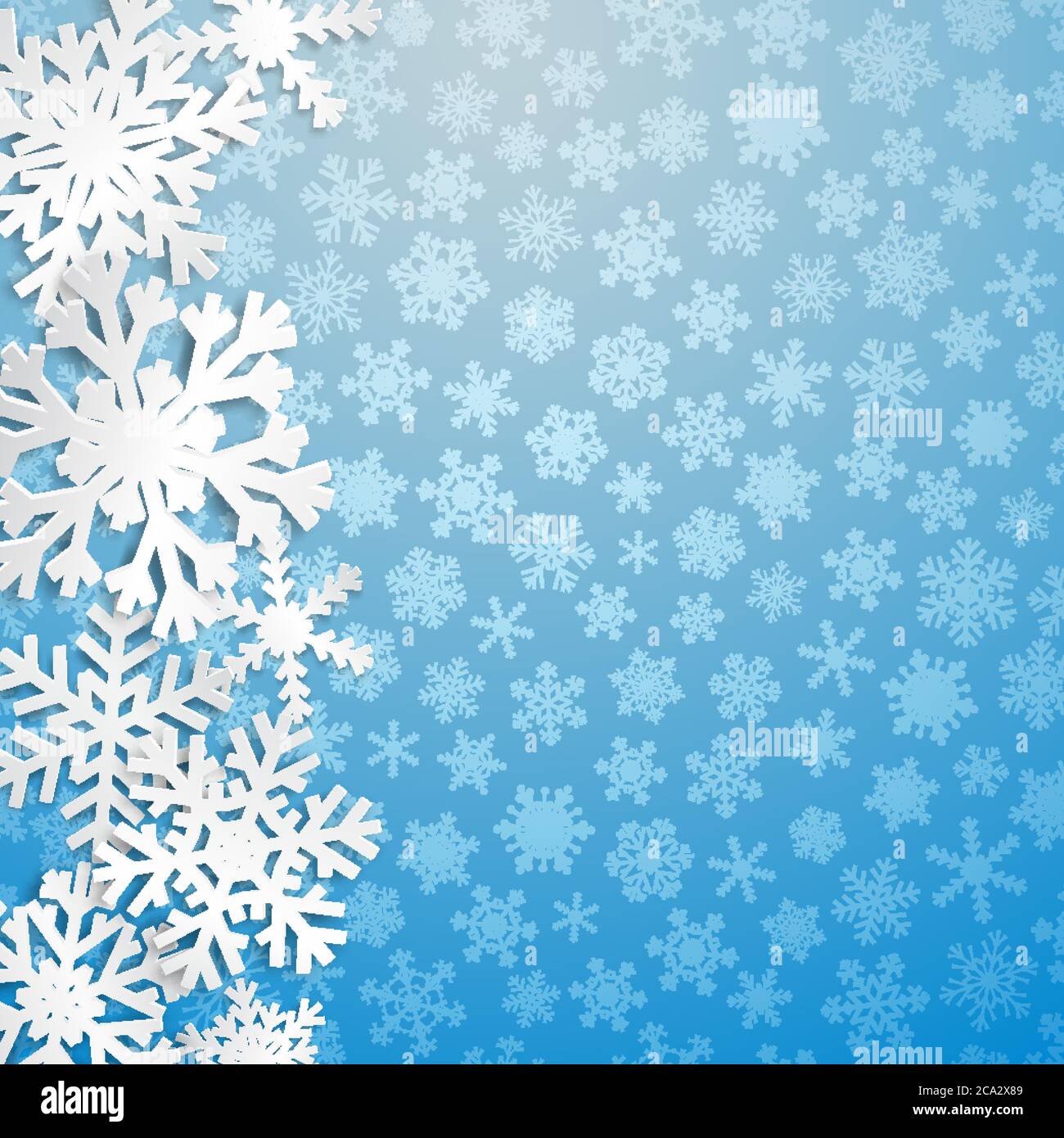 Christmas illustration with big white snowflakes with shadows on light ...