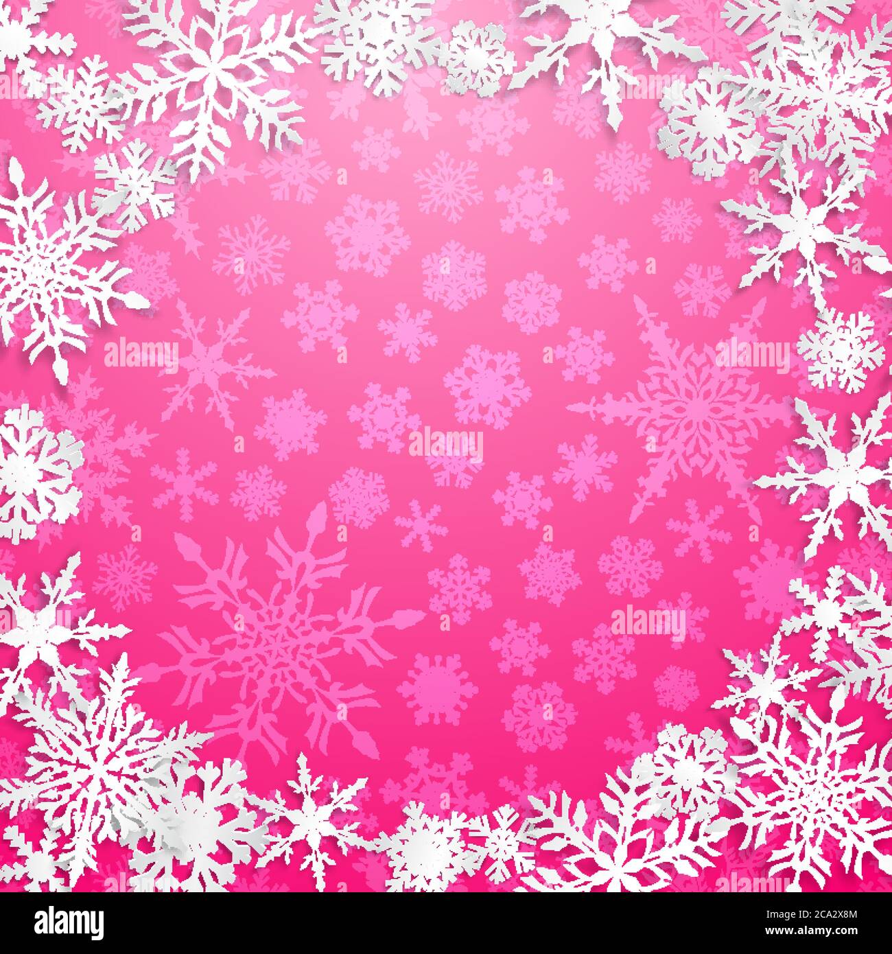 Christmas illustration with circle frame of big white snowflakes with ...