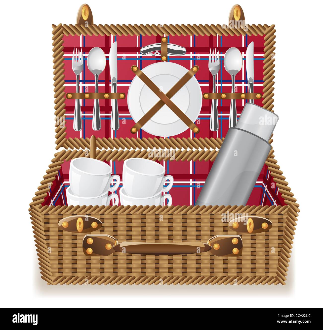 basket for a picnic with tableware vector illustration Stock Photo Alamy