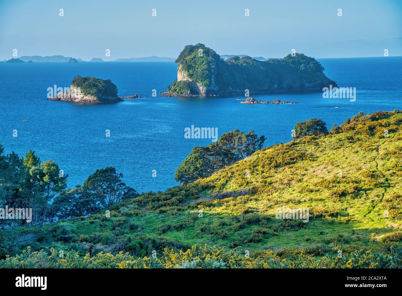 Amazing aerial view of Coromandel islands from Cathedral Cove trail