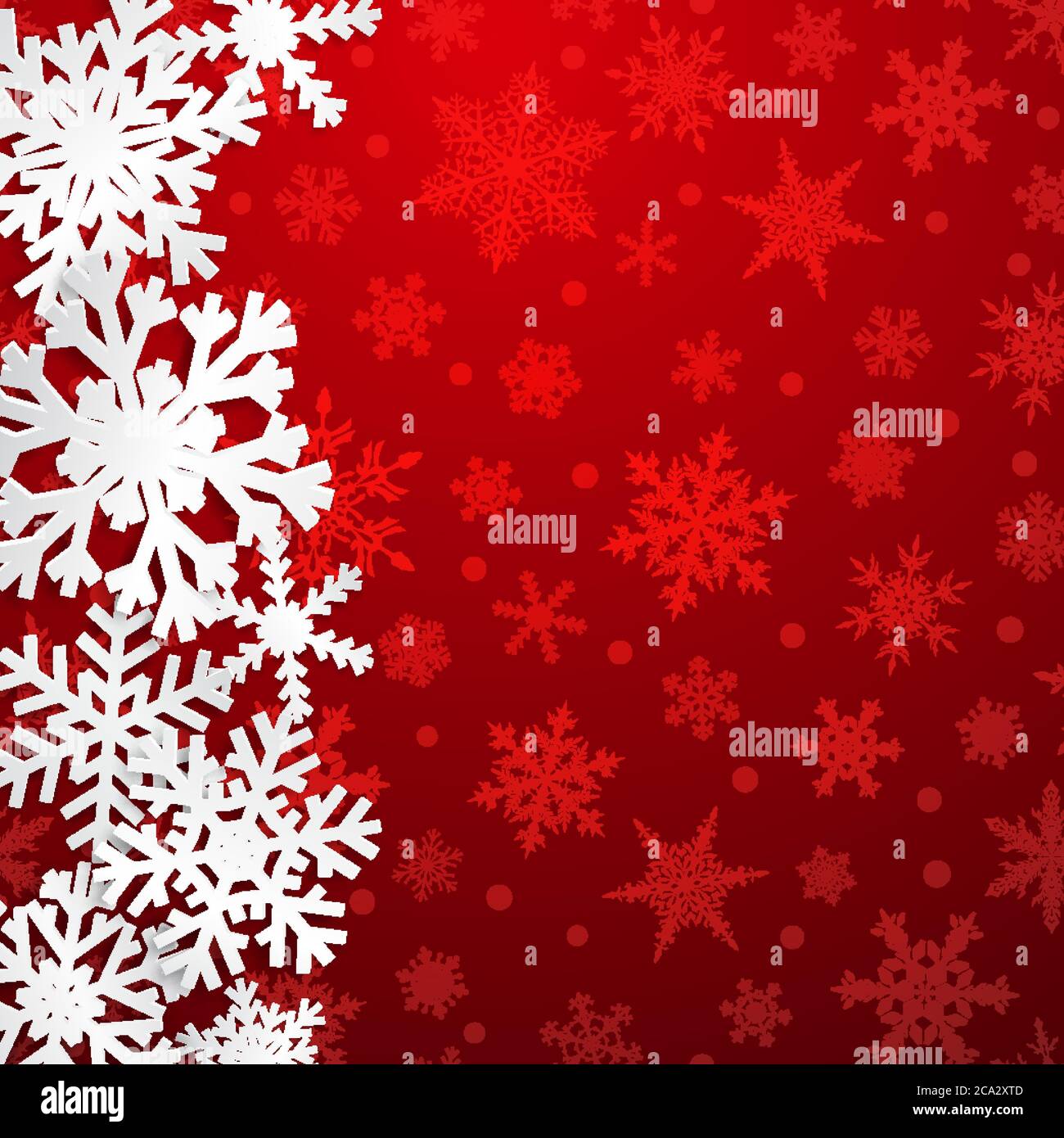 Christmas illustration with big white snowflakes with shadows on red ...