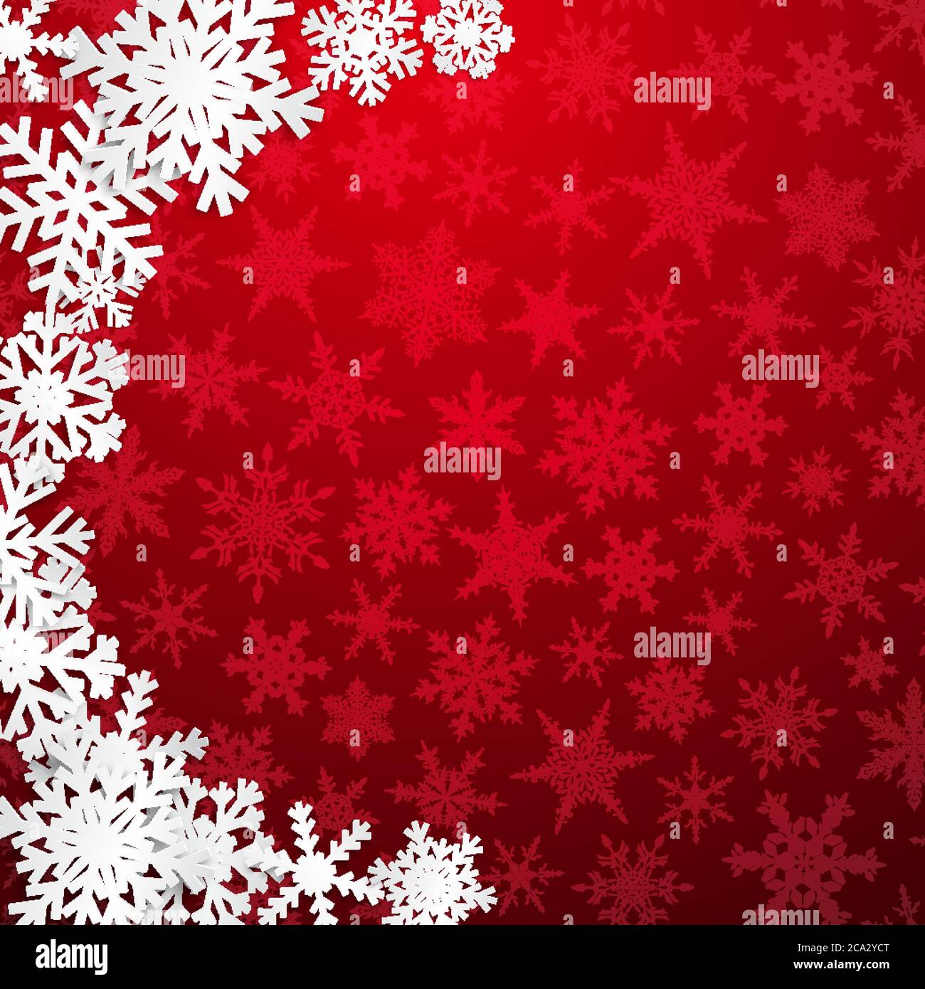 Christmas illustration with semicircle of big white snowflakes with ...
