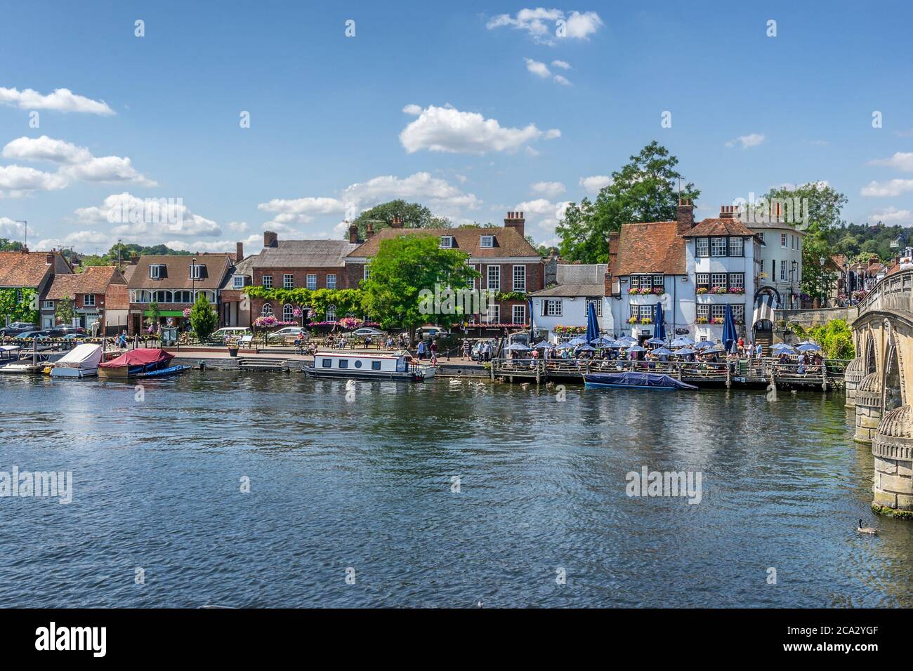 Looking across the River Thames at Henley on Thames in Oxfordshire England. Stock Photo