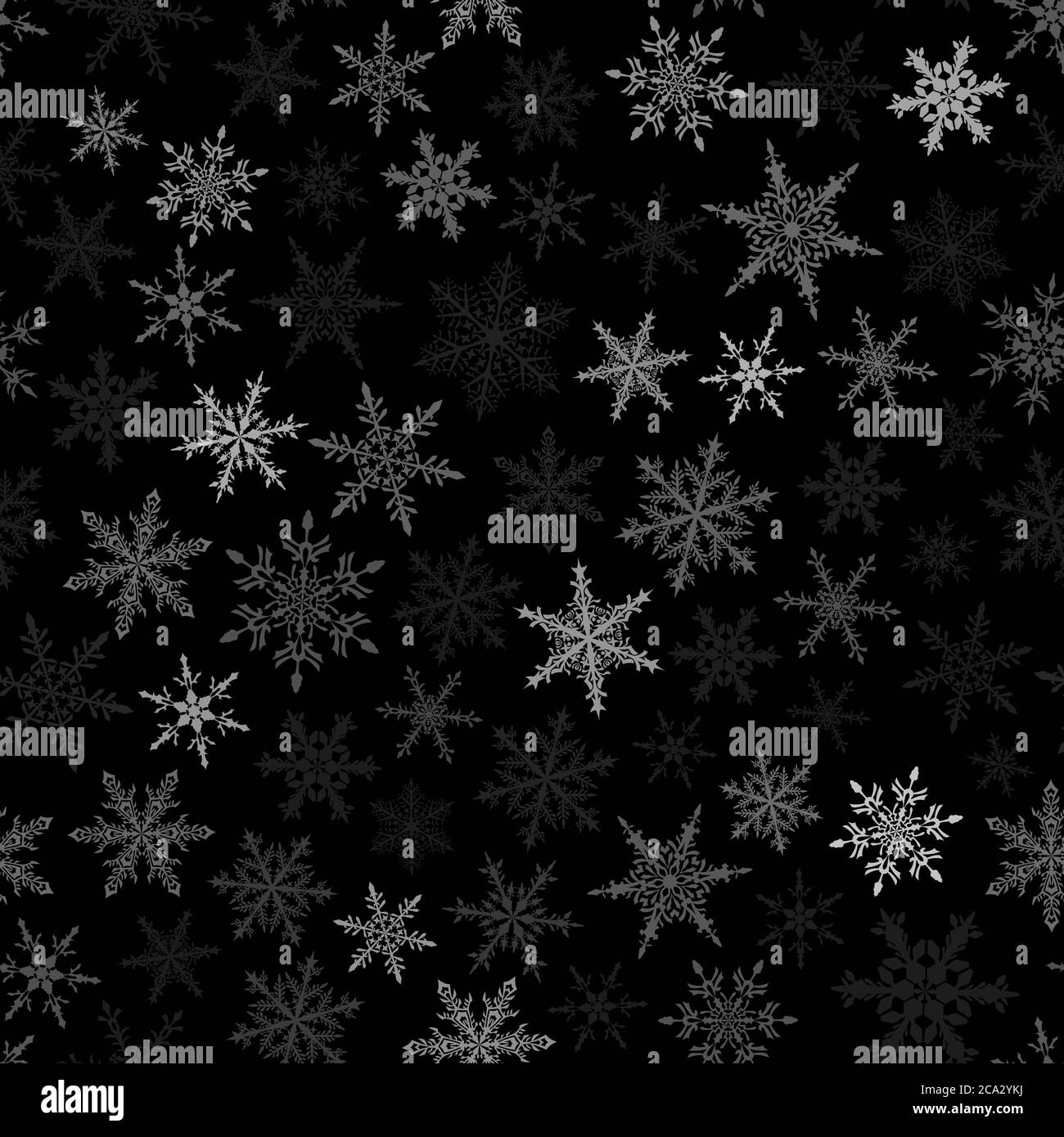 Christmas seamless pattern of snowflakes, white on black background ...