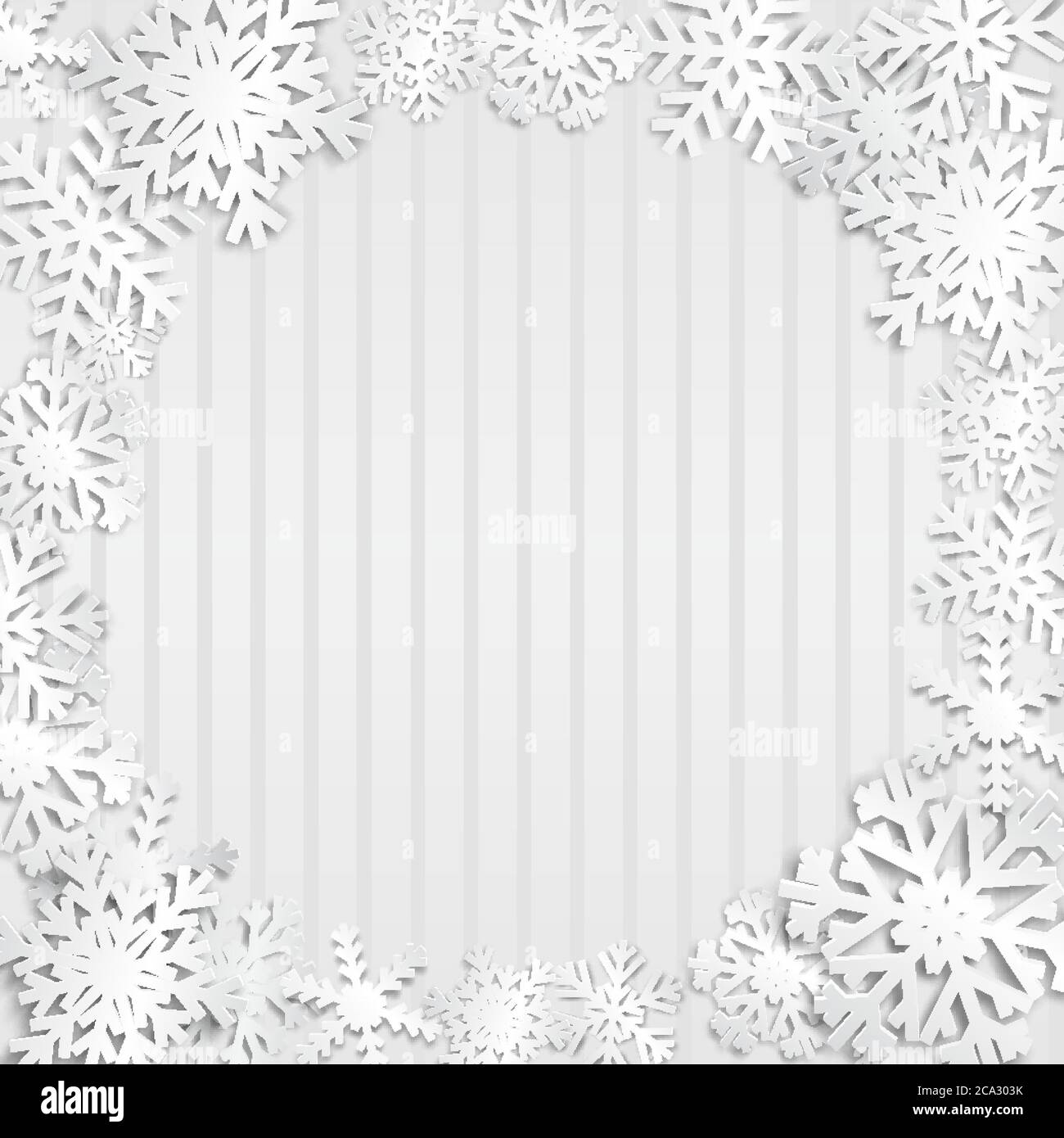 Christmas illustration with circle frame of big white snowflakes with ...