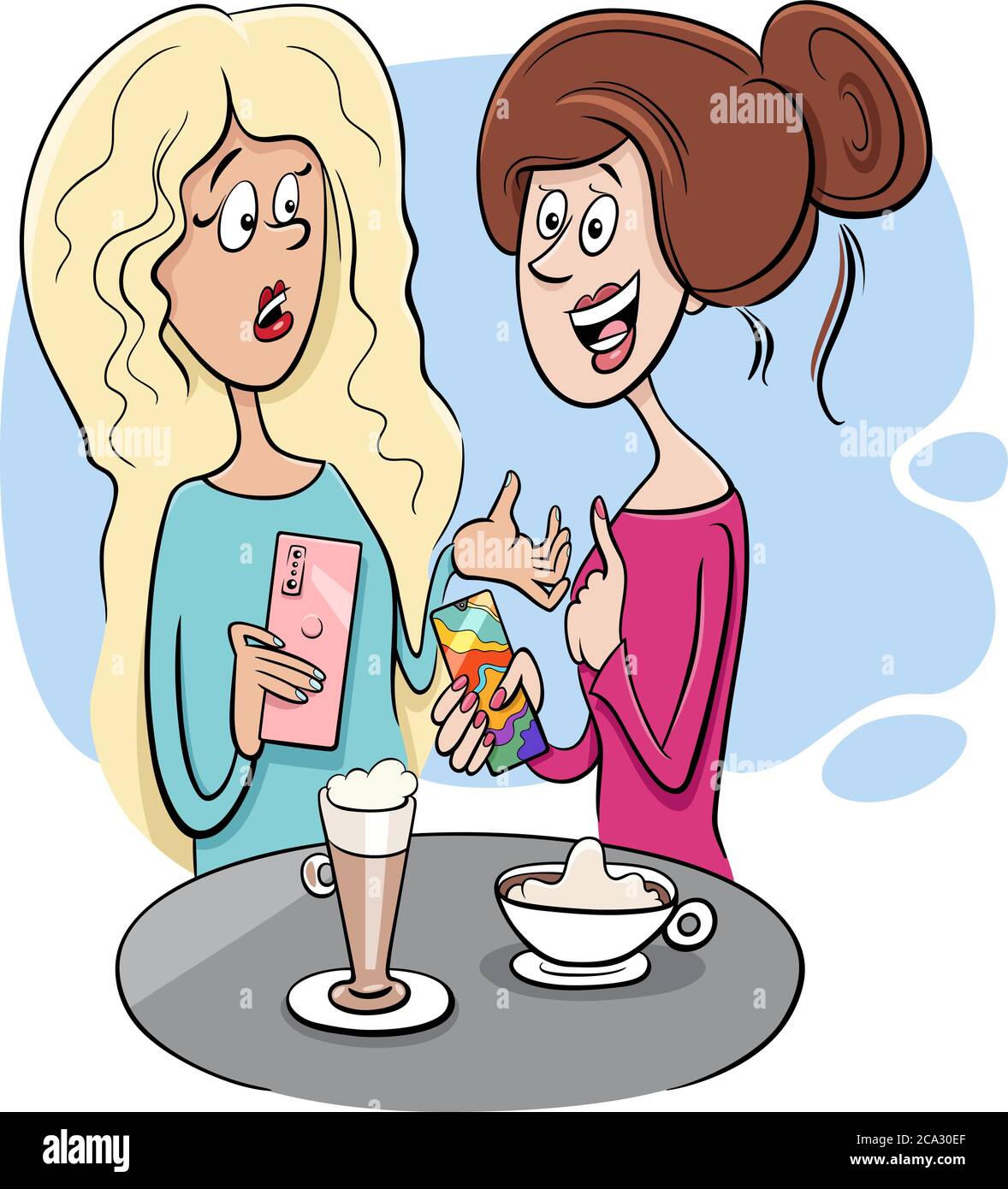 Cartoon Illustration Of Two Gossiping Women In A Cafe Stock Vector Image Art Alamy