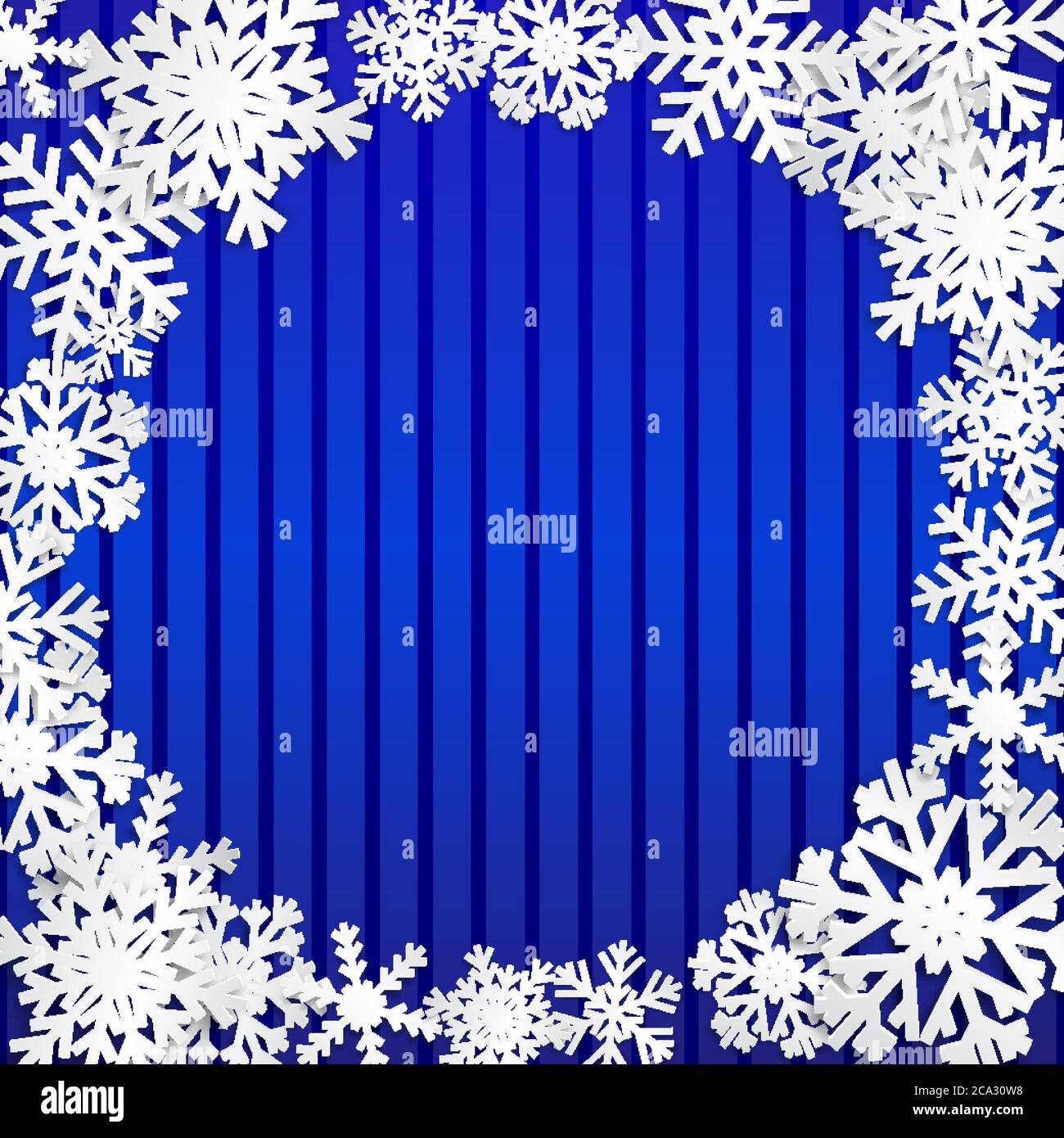 Christmas illustration with circle frame of big white snowflakes with ...