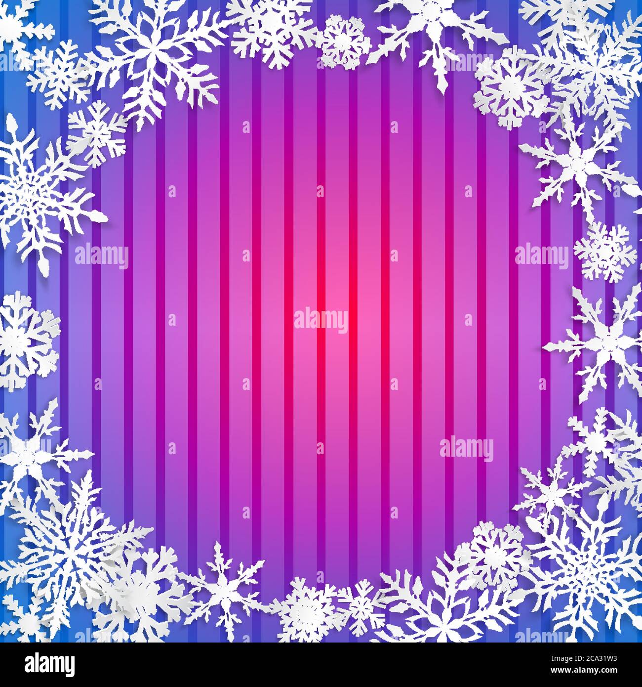 Christmas illustration with circle frame of big white snowflakes with ...