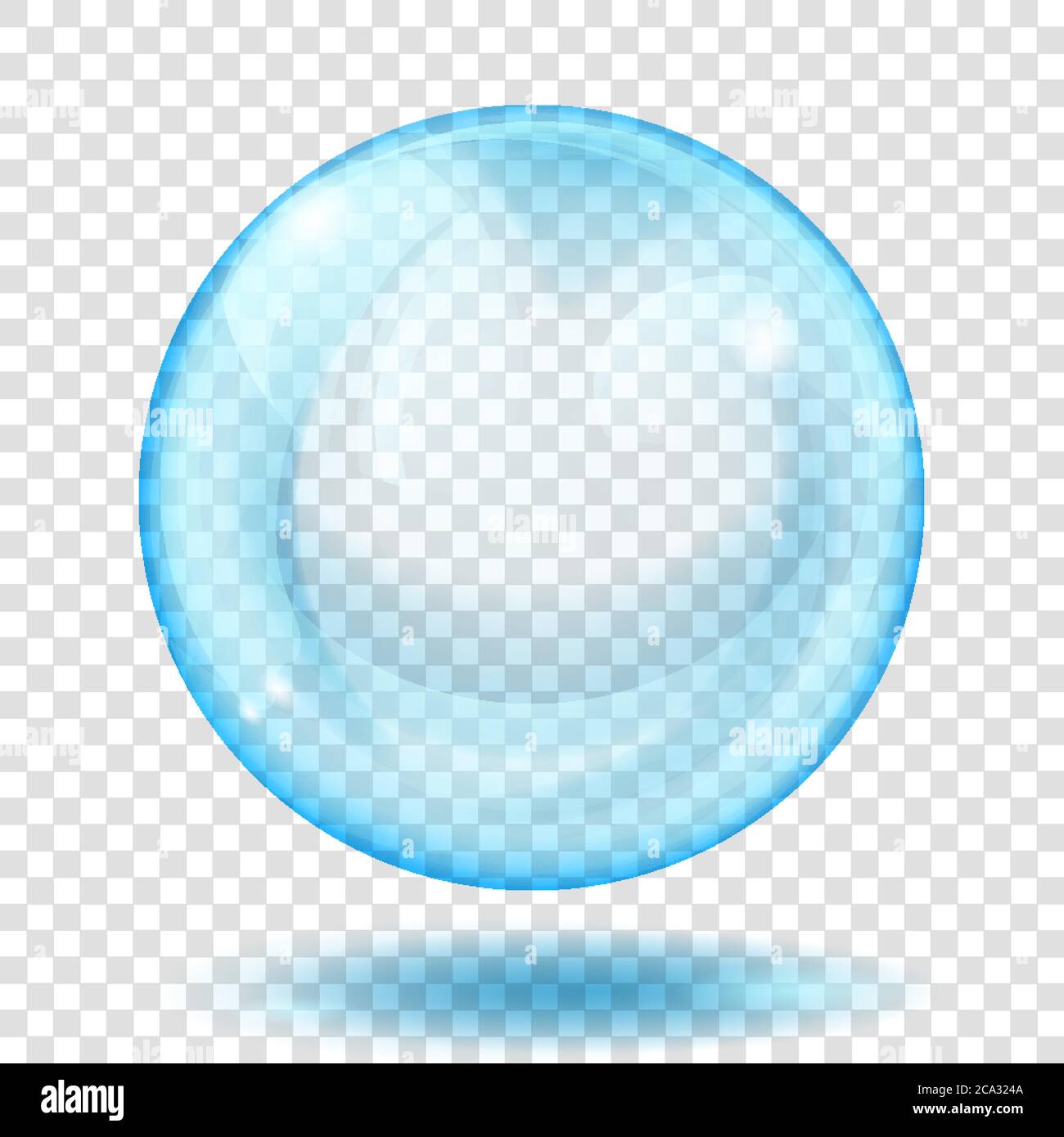 Big translucent light blue sphere with glares and shadow on transparent background. Transparency only in vector format Stock Vector