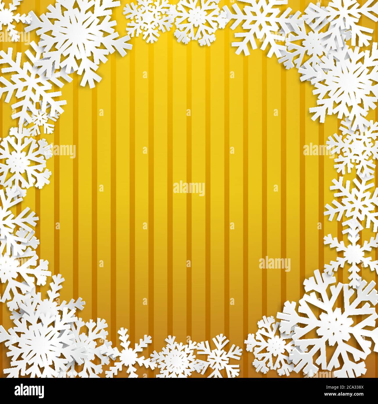 Christmas illustration with circle frame of big white snowflakes with ...