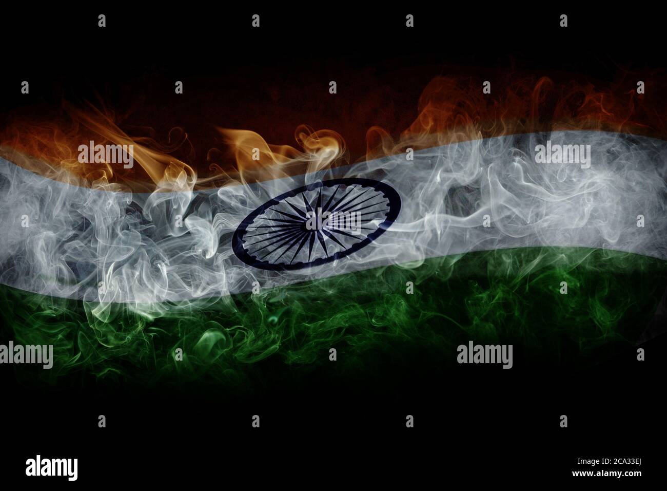 Indian Flag With Smoke Isolated On Dark Black Background Stock Photo Alamy