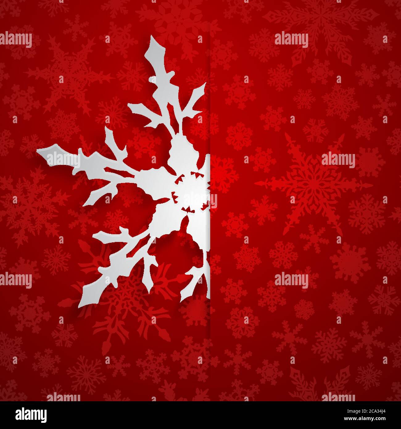 Christmas illustration with one white big snowflake which protrudes ...
