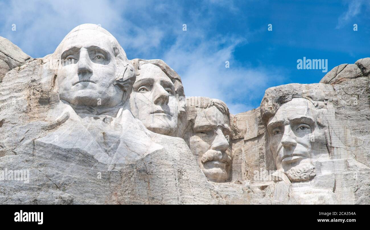 Famous Landmark and Sculpture - Mount Rushmore National Monument, near Keystone, South Dakota - USA. Stock Photo