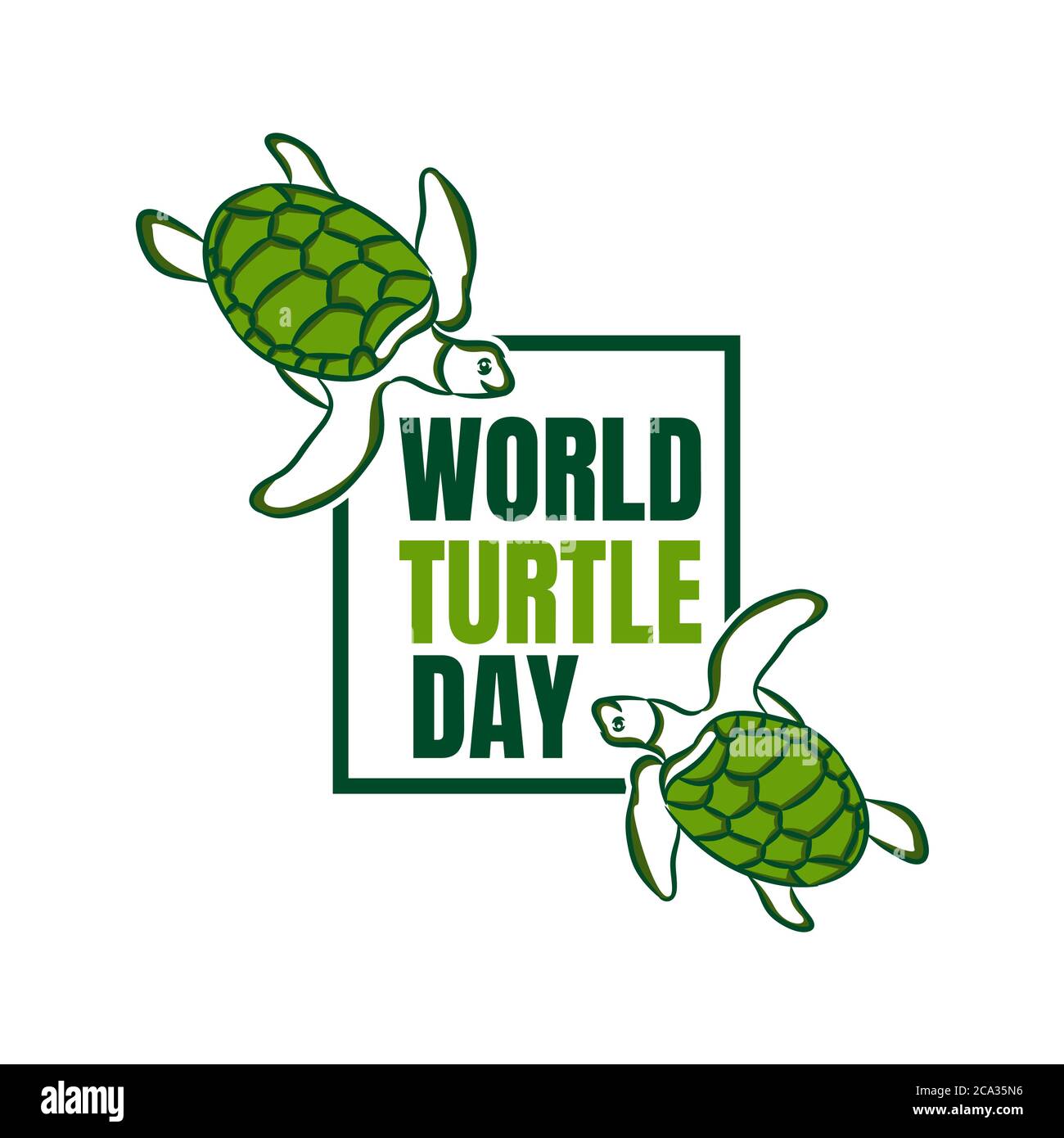 vector of logo for world turtle day swim in the sea with in square. world turtle day on may 23 for celebration dedicated to help protect, and conserve Stock Vector