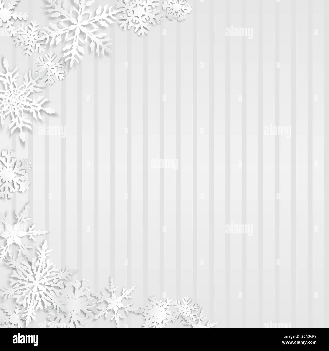 Christmas illustration with semicircle of big white snowflakes with ...