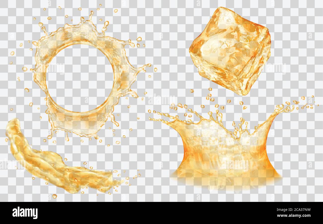 Translucent ice cube, splash and water crown with drops - top and side ...