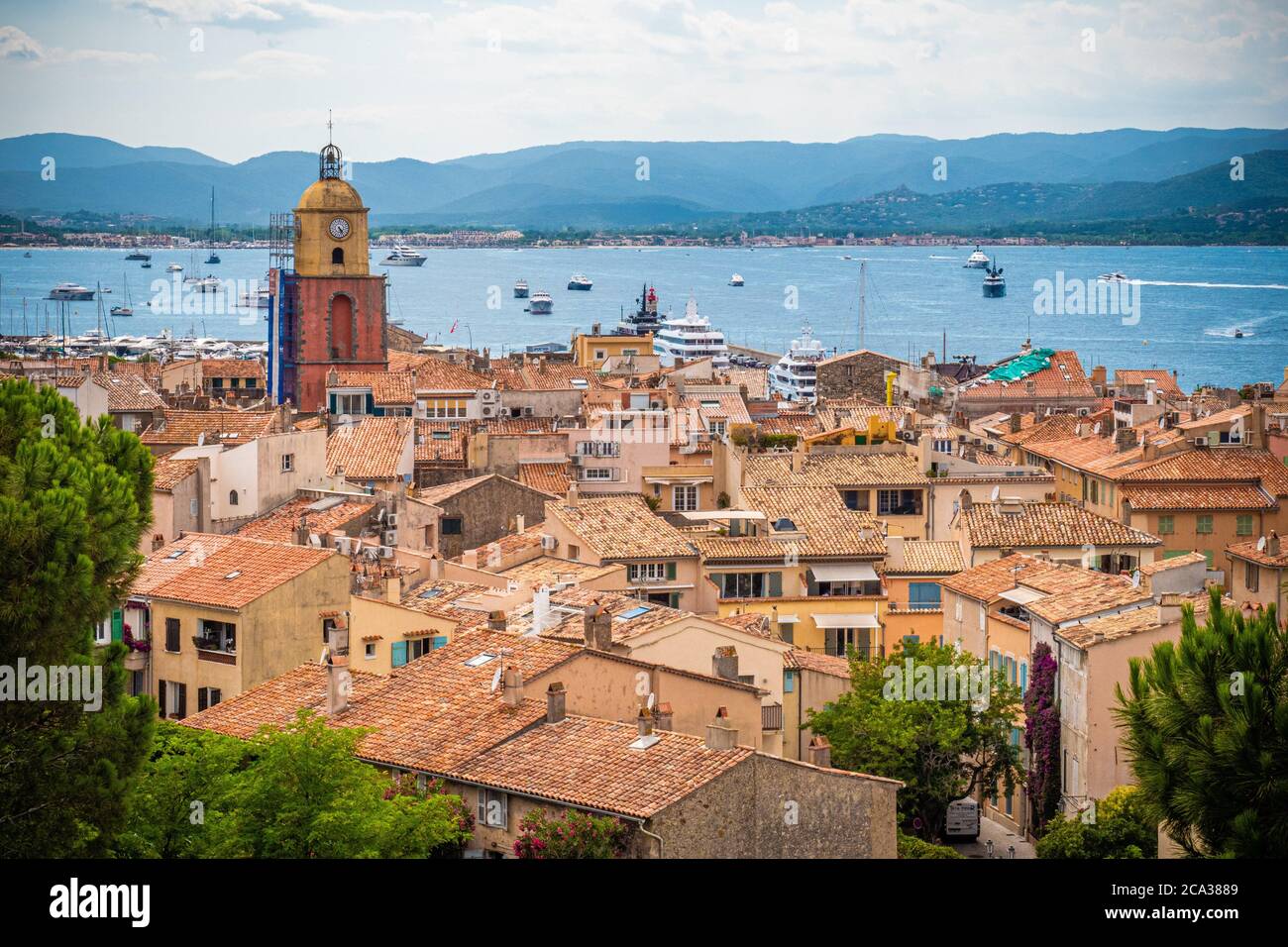 View over Saint Tropez in France located at the Mediterranian Sea at the Cote D Azur - travel photography. Stock Photo