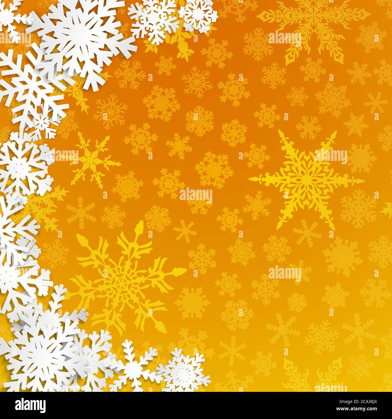 Christmas illustration with semicircle of big white snowflakes with ...