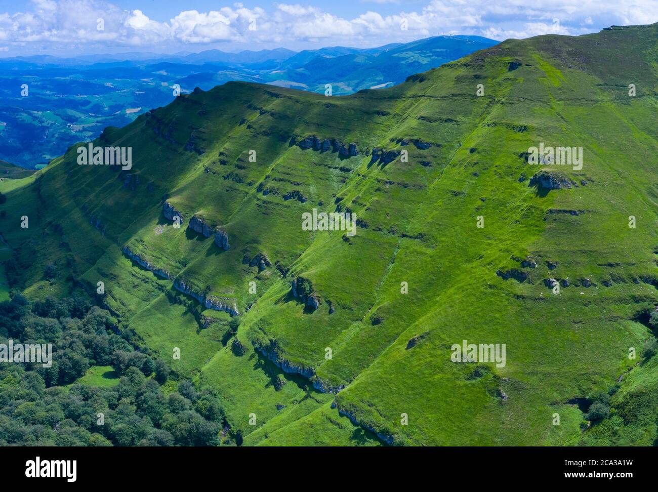 Landscape from a drone in Portillo de la Sia. Mowing meadows, pasiegas  cabins and beech forests. Community of Cantabria. Spain. Europe Stock Photo  - Alamy